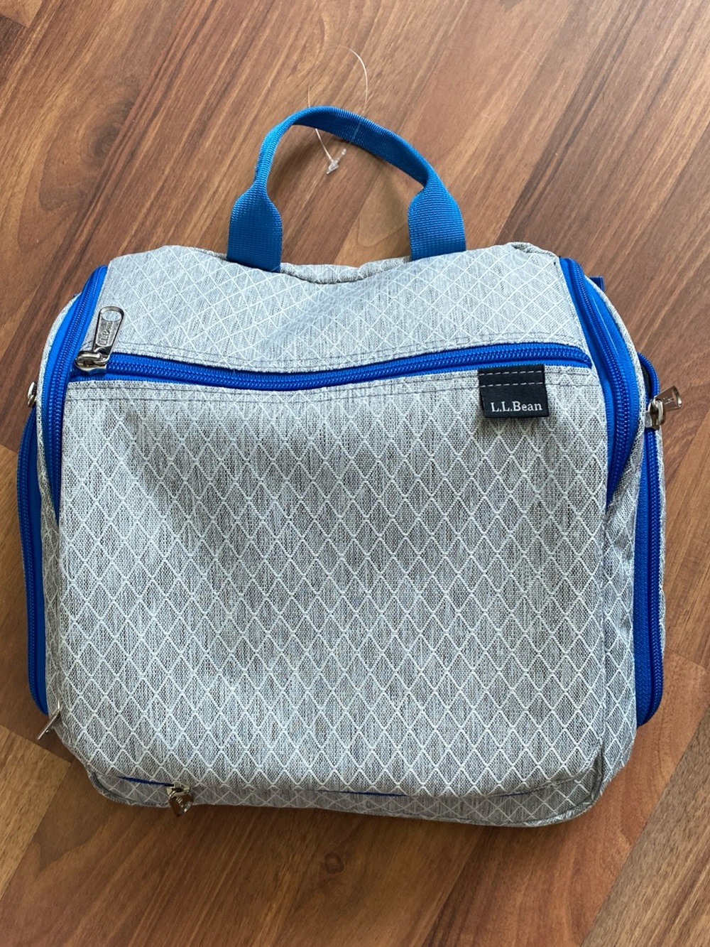 L.L. Bean Gray Toiletry Bag with Bright Blue Accents new without tags